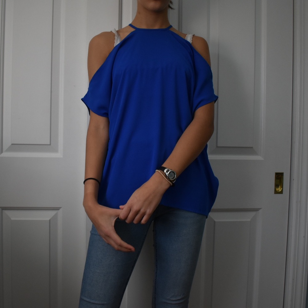 Blue Cold-shoulder Blouse